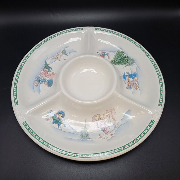 Precious Moments Christmas Chip & Dip Tray 14.25" Ceramic 1997 Vintage - Picture 7 of 16